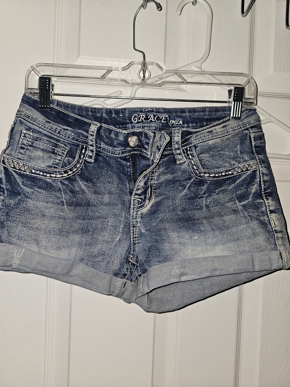 Grace Light Blue Stonewash Denim Cuffed Shorts